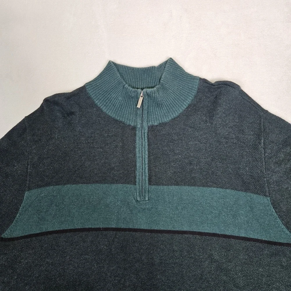 Fairlane Men's XL 1/4 Zip Sweater Cashmere Blend‎ Green Colorblock Soft Pullover